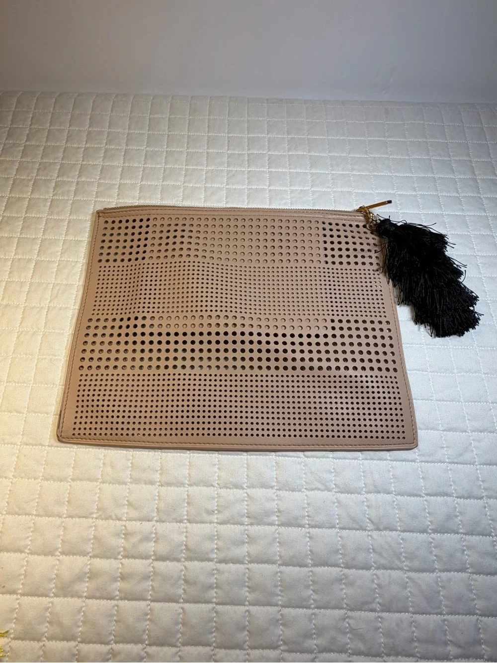 Neiman Marcus Blush Perforated Clutch with Gold Trim